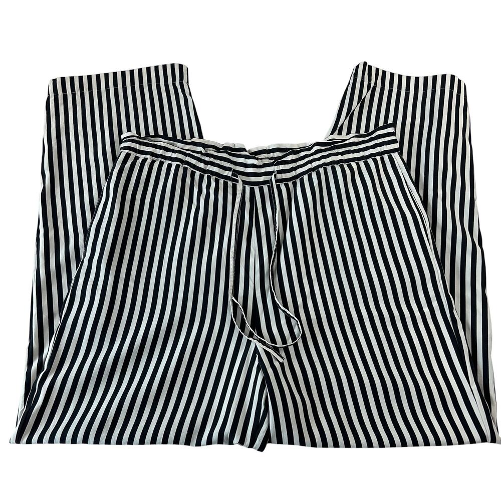 Silk House Striped Pants women’s size Small Drawstring waistband black cream